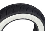 Prima 100/90-10 White Wall Scooter Tire, showcasing close-up tire tread and whitewall design, ideal for high-end scooters, ensuring both classic aesthetics and superior safety.