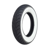 Prima 3.50-10 White Wall Scooter Tire featuring a classic whitewall design, displayed in close-up to highlight the tread pattern and high-quality rubber construction. Ideal for vintage Vespa models.