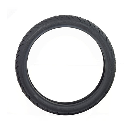 Shinko 80/80-16 Scooter Tire with SR714 Tread, featuring prominent treads and a distinct circular pattern, ideal for large-diameter, tubeless scooter wheels like the Aprilia Scarabeo 50 and Kymco People 50.