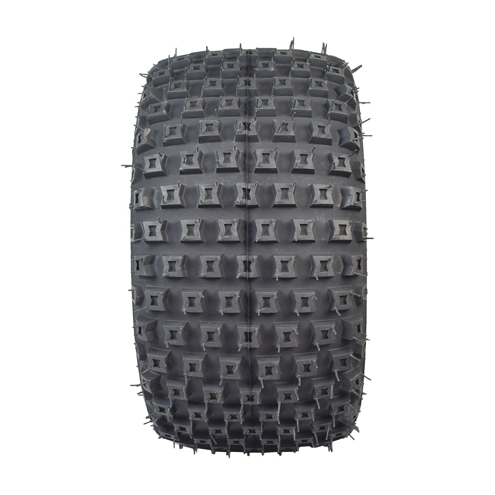 Carlisle 18x9.50-8 Rear Tire with Knobby Tread for Manco Dingo Go-Karts, featuring aggressive center-dimple knobs for superior traction. The tire displays prominent spikes designed for rough terrain performance.