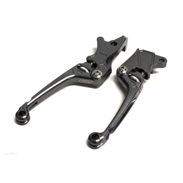 Adjustable Aluminum Brake Levers for the Honda PCX Scooter, featuring a CNC'd aluminum alloy with a curled, ball-end design and break-away points to prevent damage from impact.