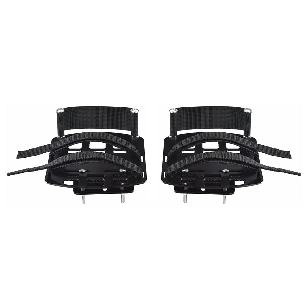 Sunlite Adjustable Heel and Toe Bike Pedal Supports (Pair) shown with black straps on a white background, designed to keep feet securely attached to bike pedals for added safety and convenience.