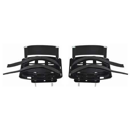 Sunlite Adjustable Heel and Toe Bike Pedal Supports (Pair) shown with black straps on a white background, designed to keep feet securely attached to bike pedals for added safety and convenience.