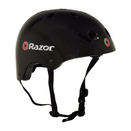 Adult-Size V11 Aggressive Helmet featuring straps, 11 top and side vents, and quick-fasten side release buckles, designed for riders aged 14 and older, complying with U.S. CPSC standards.