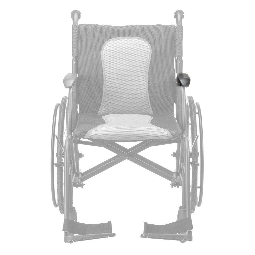AEROFLY-02 left armrest pad shown in color on the Drive Medical AeroFly Ultra-Lite Wheelchair, rest of the wheelchair greyed out