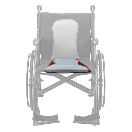 AeroFly seat cushion (orange trim shown) in color on the Drive Medical AeroFly Ultra-Lite Wheelchair, rest of the wheelchair greyed out