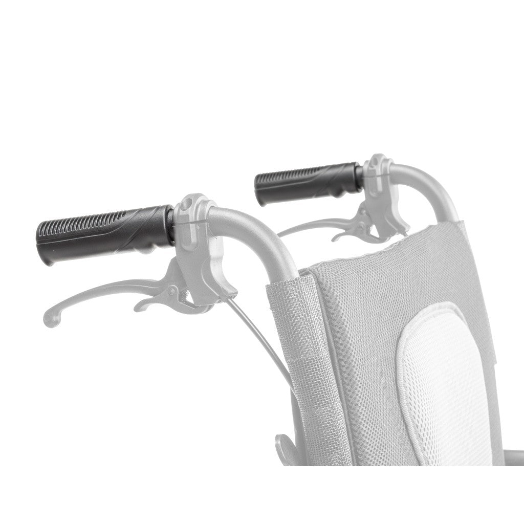 AEROFLY-43 push handle grip shown in color on the Drive Medical AeroFly Ultra-Lite Wheelchair, rest of the wheelchair greyed out