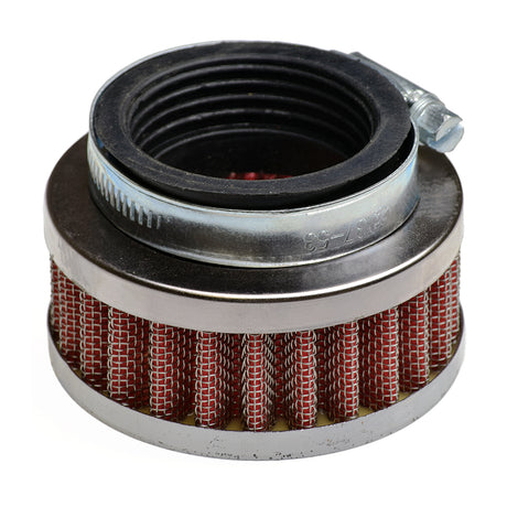 Close-up of a Flat Pancake Style Air Filter for Gas Scooters, showcasing its detailed design and allowing increased air flow for enhanced engine performance. Suitable for 33cc to 52cc scooter engines.