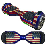 Decorative Decal Sticker Skins for 6.5 Self-Balancing Hoverboards featuring an American flag design on a blue hoverboard.