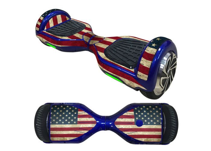 USA Flag Decorative Decal Sticker Skin for 6.5 Self-Balancing Hoverboards, featuring an American flag design on a blue hoverboard.