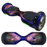 Decorative Decal Sticker Skins for 6.5 Self-Balancing Hoverboards, featuring a space-themed design, shown applied to a hoverboard with close-ups of wheels and panels.