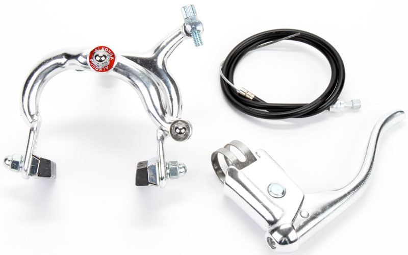 Close-up of the Alloy Side Pull Brake Set, showcasing a metal brake lever and cable from Sunlite, suitable for various bikes and scooters.