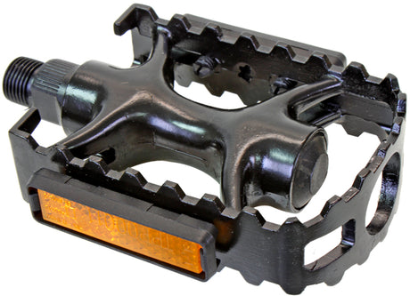 Alloy Sport Pedals with black body and orange reflectors, designed for bicycles.