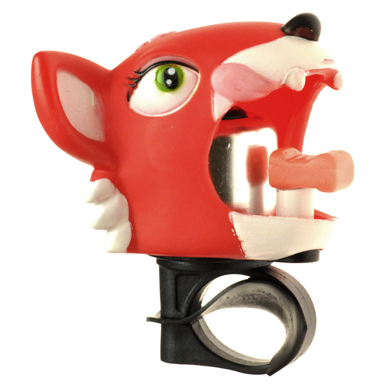 Red Cat Head Handlebar Bell featuring a cartoonish red cat design with a pink tongue that produces a clear ping sound, ideal for bike or scooter handlebars.