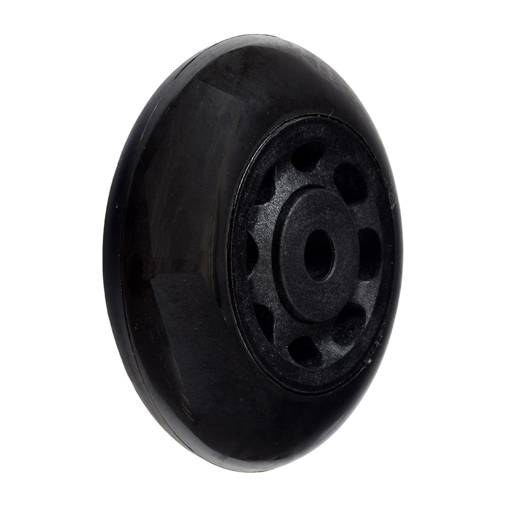 Anti-Tip Wheel for the Jazzy Elite HD, Pride Flash, & Quantum Rival Power Chairs: A close-up of a black wheel with a central hole, designed for stability and safety in power chairs.