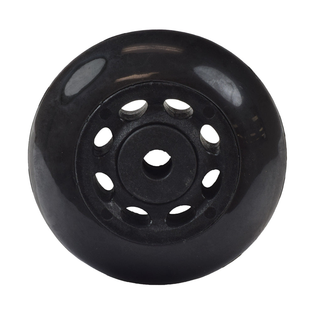 Anti-Tip Wheel for the Jazzy Elite HD, Pride Flash, & Quantum Rival Power Chairs; a black wheel with multiple holes designed to enhance stability for power chairs.