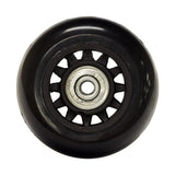 Anti Tip Wheel for the Drive Titan Power Chair, featuring a black tire with a metal center, designed for enhanced safety and stability.