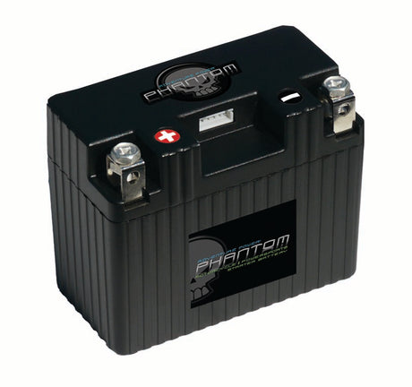 12 Volt 9 Ah YT7B-BS/YT7B-BS Replacement Lithium-Iron (LiFePO4) Battery, black with two terminals and a white logo, part of UPG Adventure Power Phantom Series for motorcycles and scooters.