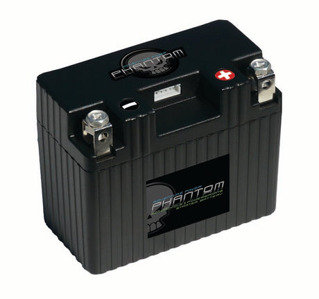 12 Volt 14 Ah YB10A-A2 Replacement Lithium-Iron (LiFePO4) Battery with Reverse Polarity, featuring a black casing, two terminals, and a white logo, part of UPG's Adventure Power Phantom Series.