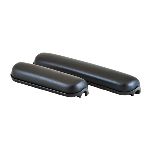 Black Waterfall Armrest for Pride Scooters, featuring two black plastic armrests with a sleek design, shown in a close-up of the black case and armrest detail.