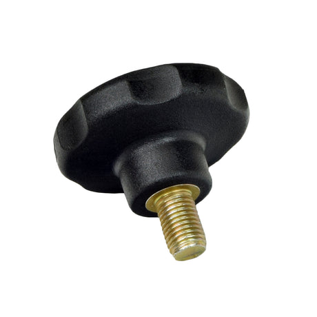 Armrest Adjustment Knob for Shoprider Scooters, featuring a black plastic knob with a gold bolt, used for adjusting armrest height, width, or retaining the accessory seat belt.