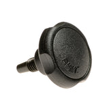 Armrest Height Adjustment Knob for the Shoprider 6Runner 10, Jimmie, Smartie, and Streamer Sport Power Chairs, shown as a black plastic object with a screw for securing the armrest height.