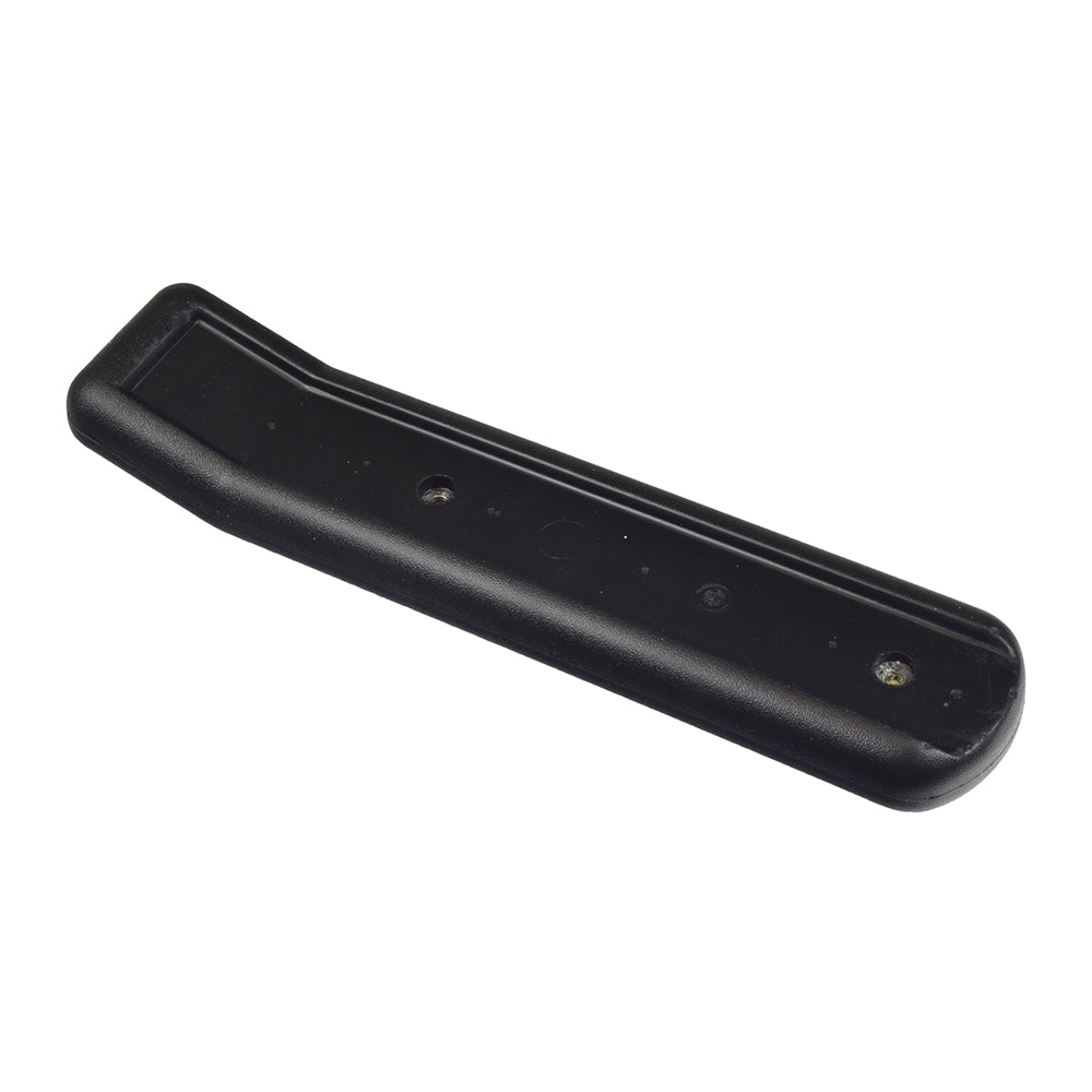 Armrest Pad for Amigo Mobility Scooters, a black plastic object with holes, is shown on a white background. This OEM replacement pad fits multiple models except the Amigo Fiesta.