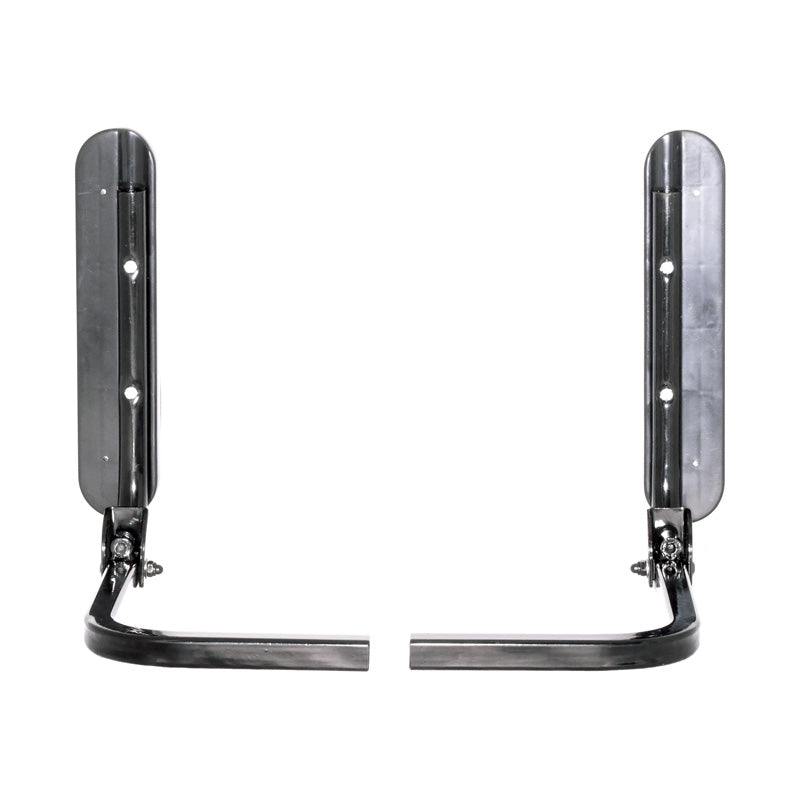 Left and Right Armrest Assemblies for the Merits Cruiser Q (S538/S548) and Mini Coupe (S539) Mobility Scooters, featuring a pair of metal brackets with detailed close-ups showcasing the robust black metal frame.