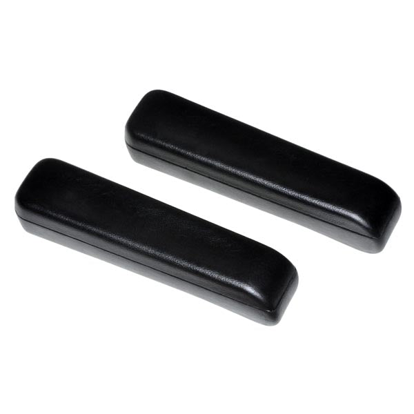 Armrest Pads for the Invacare Zoom HMV 220 Mobility Scooter (Set of 2), close-up view showing black leather material and rectangular shape, designed for left or right side assembly.