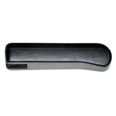 Armrest Pads for the Invacare Zoom HMV 220 Mobility Scooter (Set of 2), featuring a sleek black design, with a close-up of the smooth black leather surface, showcasing their high-quality material.