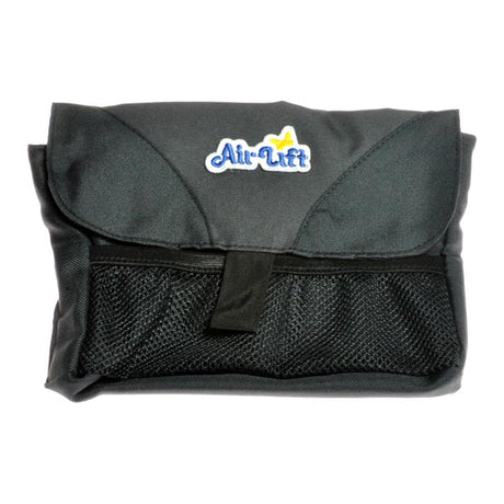 9 x 8-3/4 Armrest Pouch for Mobility Scooters by Air Lift, featuring a sleek design with a prominent logo, suitable for most scooter armrests.