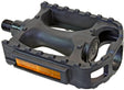 ATB Plastic Pedals by Sunlite, featuring a black body with an integrated orange reflector, designed for bicycles and scooters. Ideal for enhancing safety and visibility.