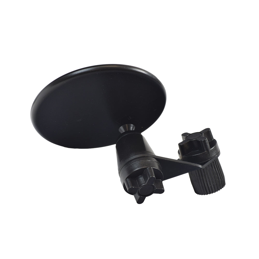 Heavy Duty Bar-End Mirror for Mobility Scooters, featuring a close-up of the black convex mirror with a black handle, designed for attachment to scooter handlebars using a secure internal-expanding plug mechanism.