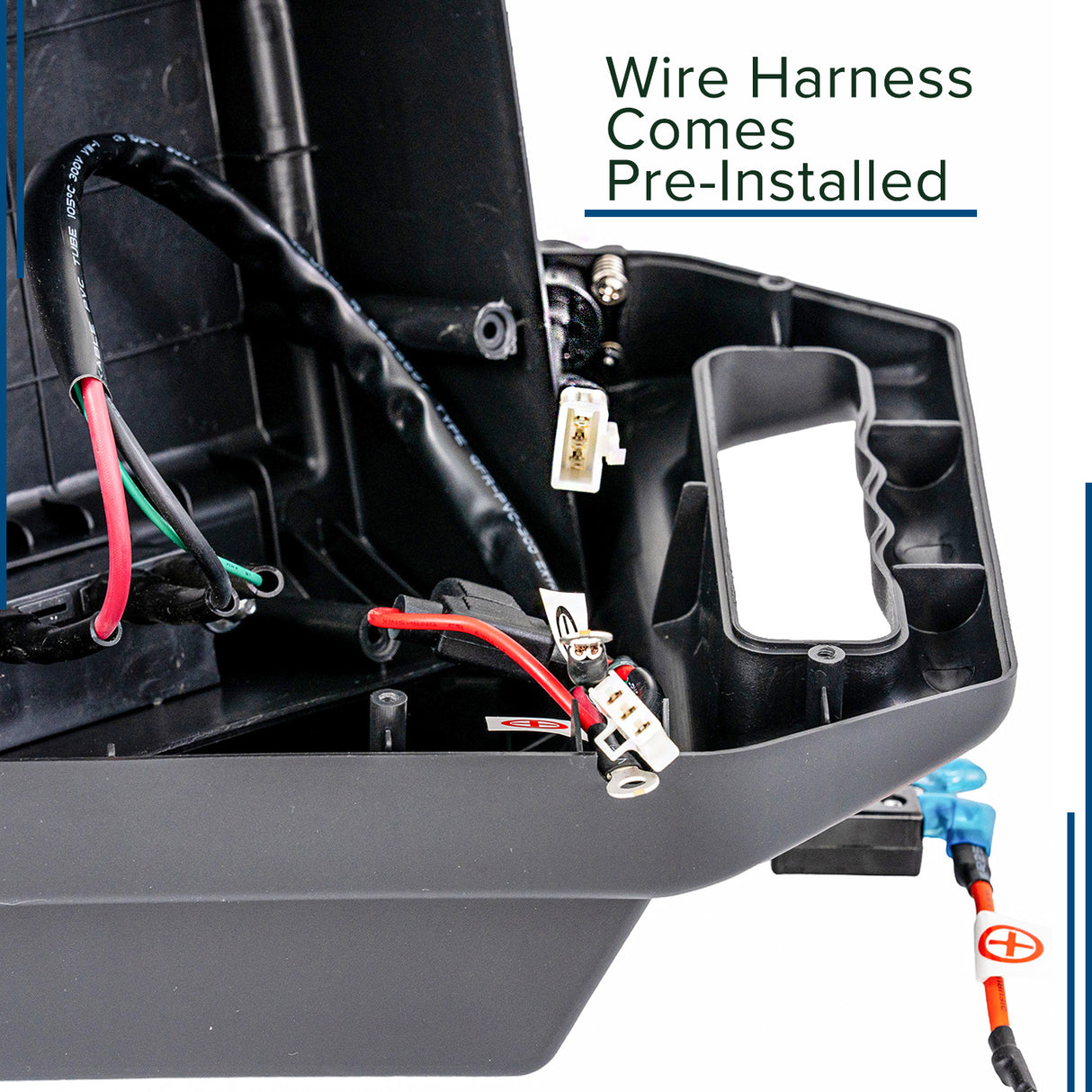 Battery Box Assembly for the Golden Technologies LiteRider (GL110/GL140) & LiteRider PTC (GP160/GP162) showing a black box with attached wire harness and visible cables.