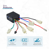 LBD8 24 Volt Controller for Pulse Charger and Pulse Lightning Scooters, featuring a black box with colorful wires and connectors. Ideal for verifying compatibility with your electric scooter.