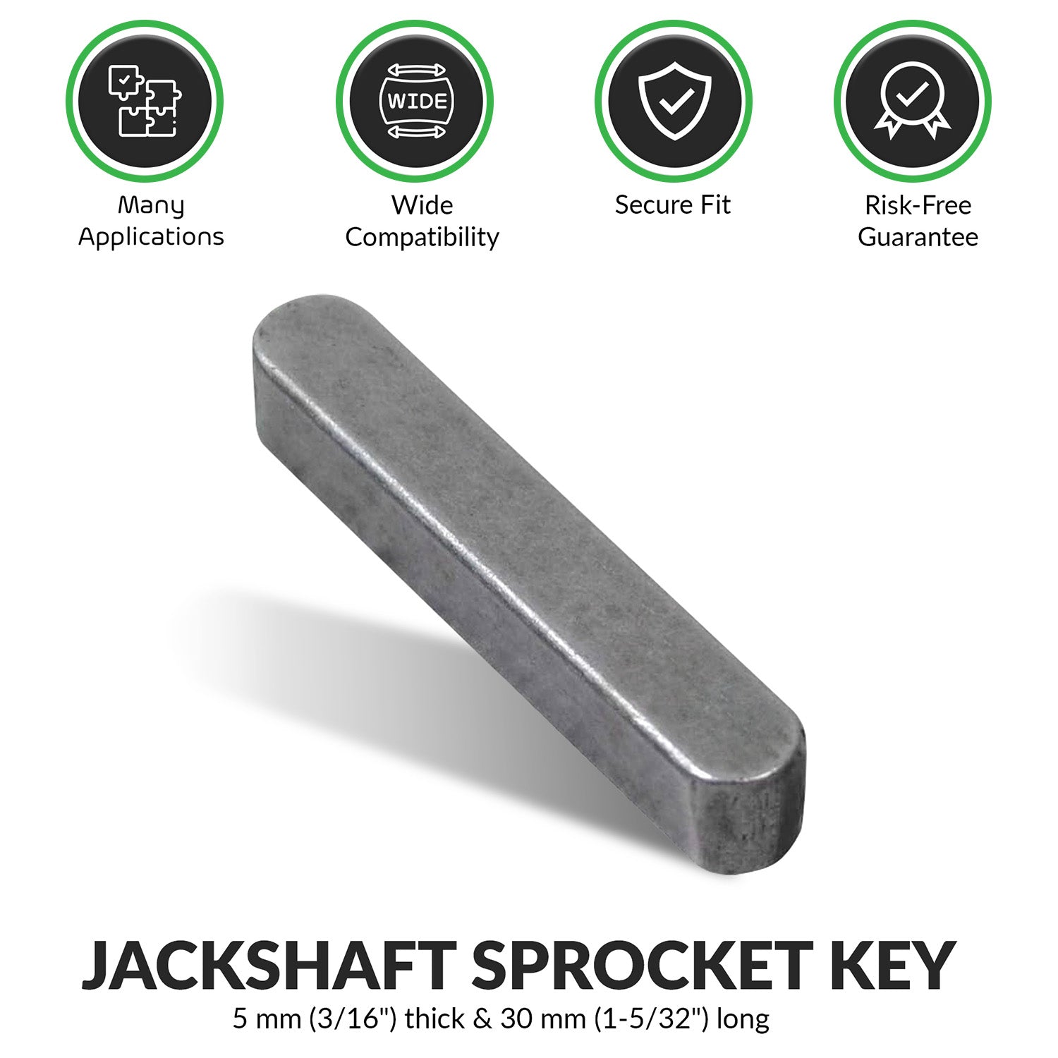 5 mm x 5 mm x 30 mm Axle Key, close-up view of a metal bar with text overlay, highlighting its precise dimensions and potential for various applications in mechanical assemblies.