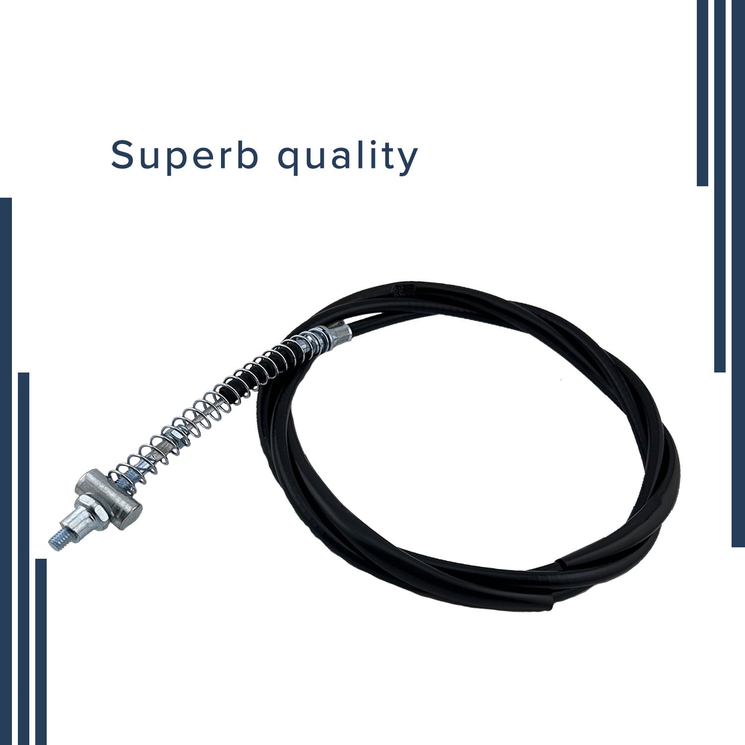 Brake Cable for the Baja Mini Bike MB165 & MB200 models, featuring a robust black cable with a metal spring for durability, designed as a replacement part for Baja Heat, Mini Baja, and Baja Warrior bikes.