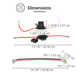 24 Volt Battery Pack for the Razor MX350, Versions 9+, featuring a detailed electrical wiring diagram, close-up of black power plug, and black and red electrical connectors for precise installation.