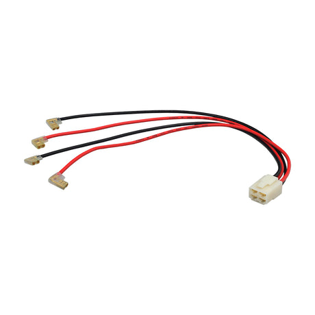 4-Pin, 4-Wire Battery Wiring Harness for Razor Scooters, showing a close-up of black and red wires and connector plug suitable for various Razor scooter models.