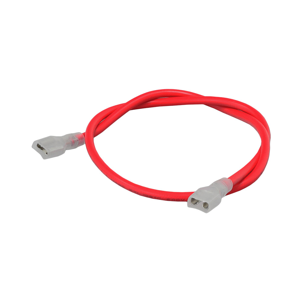 Red Battery Jumper Wire, 14 AWG, with white insulated terminals. The wire is 40 cm long, shown coiled with a close-up of the connectors.