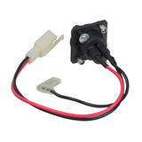 Charger Port with 3 Wires for the Razor Crazy Cart XL (Versions 1+), featuring a black and red wire with a white connector, and a protective black plastic round cover to keep out dust.