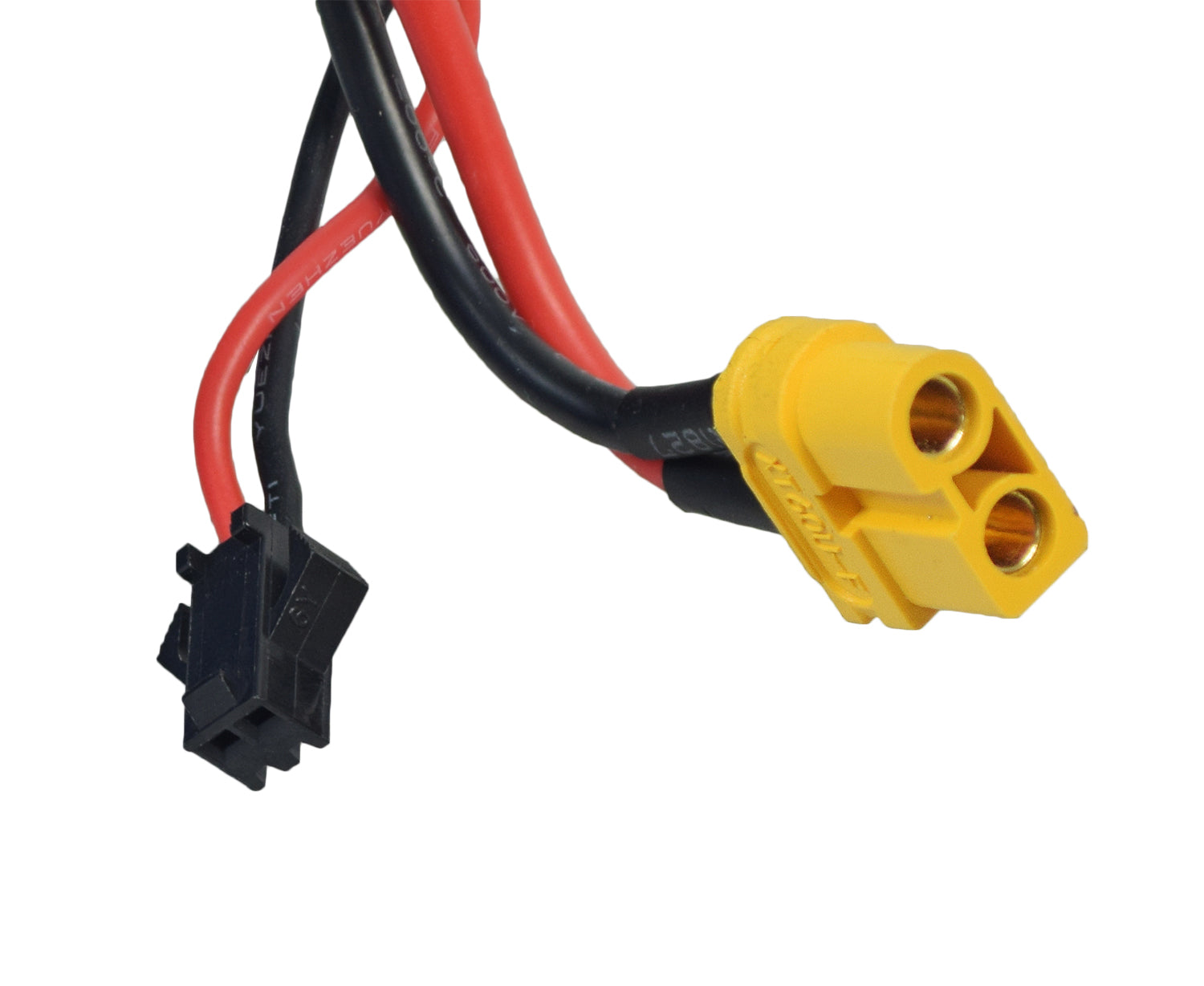 Close-up of the 36 Volt 6.0 Ah HA103 Lithium Battery Pack for Jetson® Bolt & Bolt Pro Electric Bikes, highlighting black and red wires and a yellow connector.