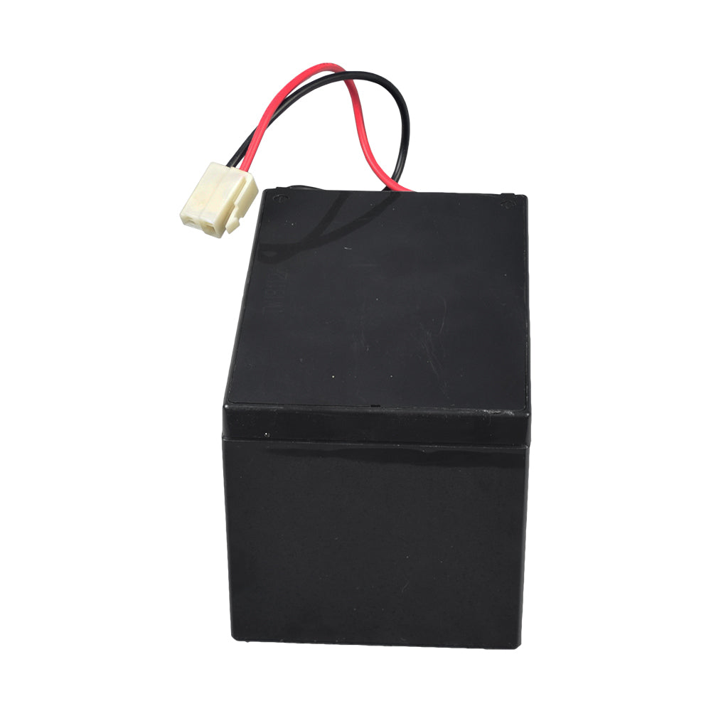 18 Volt Battery for the Minimoto Sport Racer, featuring a black box with red and black wires, a lid, and a 2-prong connector for easy installation.