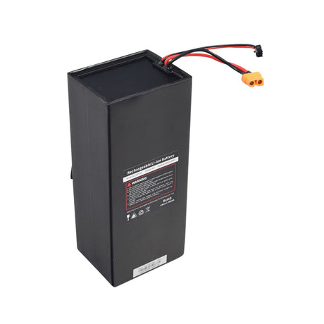 36 Volt 6Ah Lithium Battery Pack for the Jetson® LX10 Folding Electric Bicycle, featuring a black rectangular battery with red and black wires, close-up of cables, and a label for easy installation.