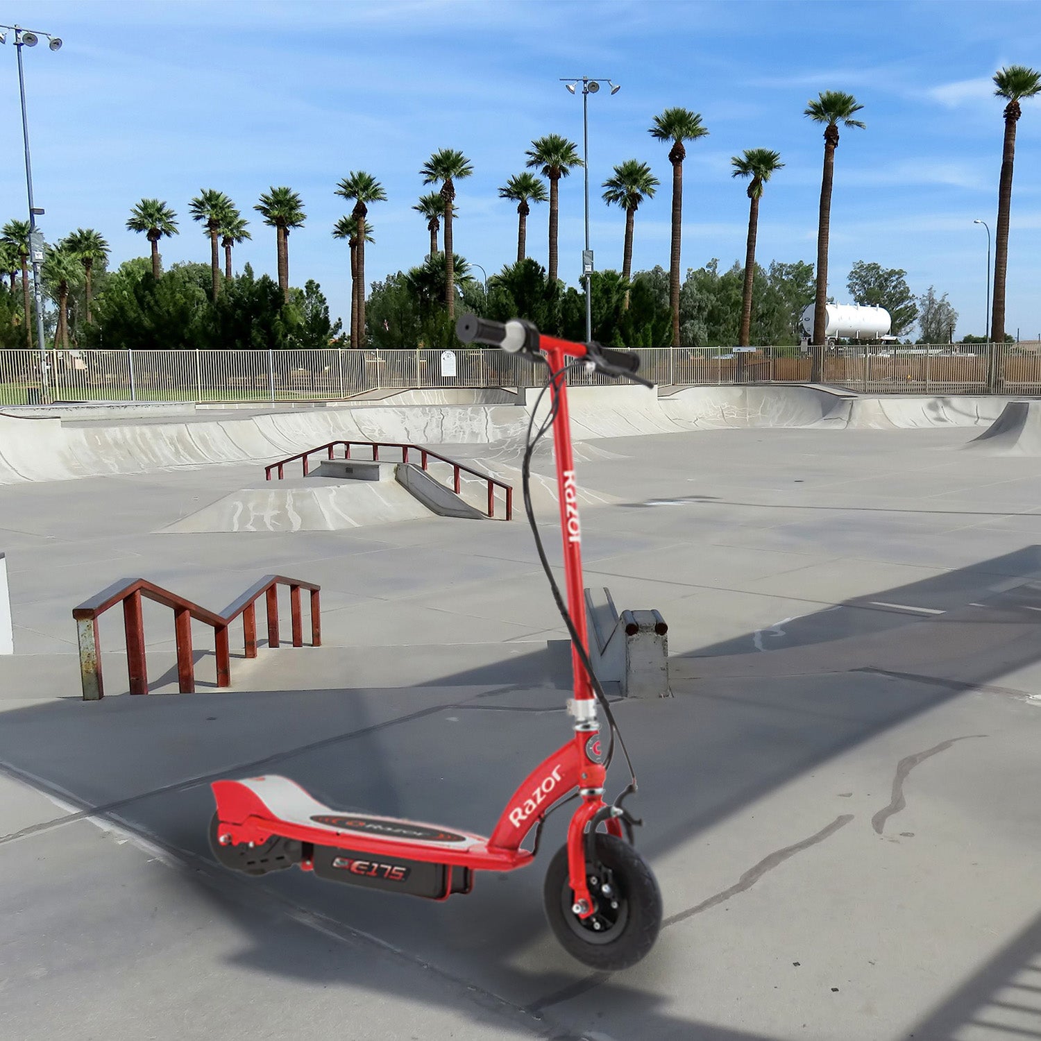 Control Module with 4-Wire Throttle Connector for Razor E175, All Versions, displayed in a skate park setting with seven connectors visible.