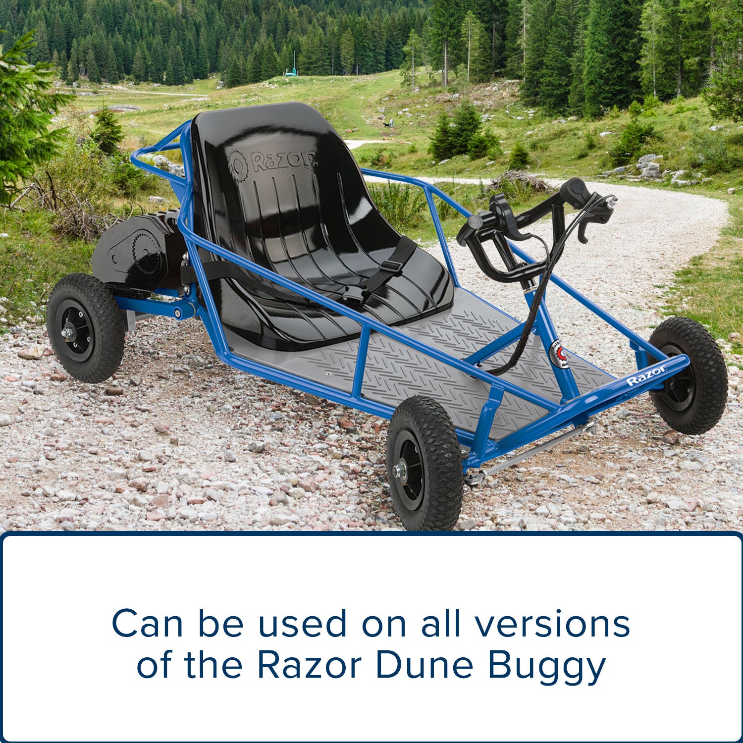 HB2430-TYD6K-FS Razor 6-Wire Throttle & Controller Bundle for the Razor Dune Buggy (All Versions), featuring a black seat, blue metal frame, and close-up views of wheels and parts.