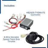 Close-up of the HB2430-TYD6K-FS Razor 6-Wire Throttle & Controller Bundle for the Razor Dune Buggy, showing the black power switch, white connector, and electronic components.