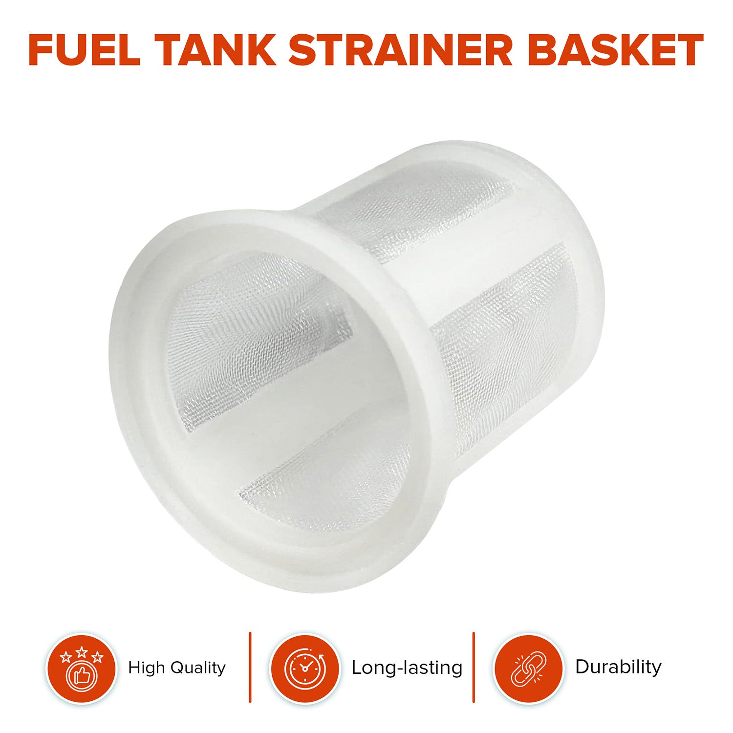 Fuel Tank Strainer for the 6.5 Hp Baja Mini Bike MB165 & MB200; white plastic container with a mesh inside, designed to filter dirt and debris from the fuel.