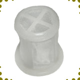 Fuel Tank Strainer for the 6.5 Hp Baja Mini Bike MB165 & MB200; close-up of a white plastic container with a cross pattern on its surface, designed to filter fuel impurities.