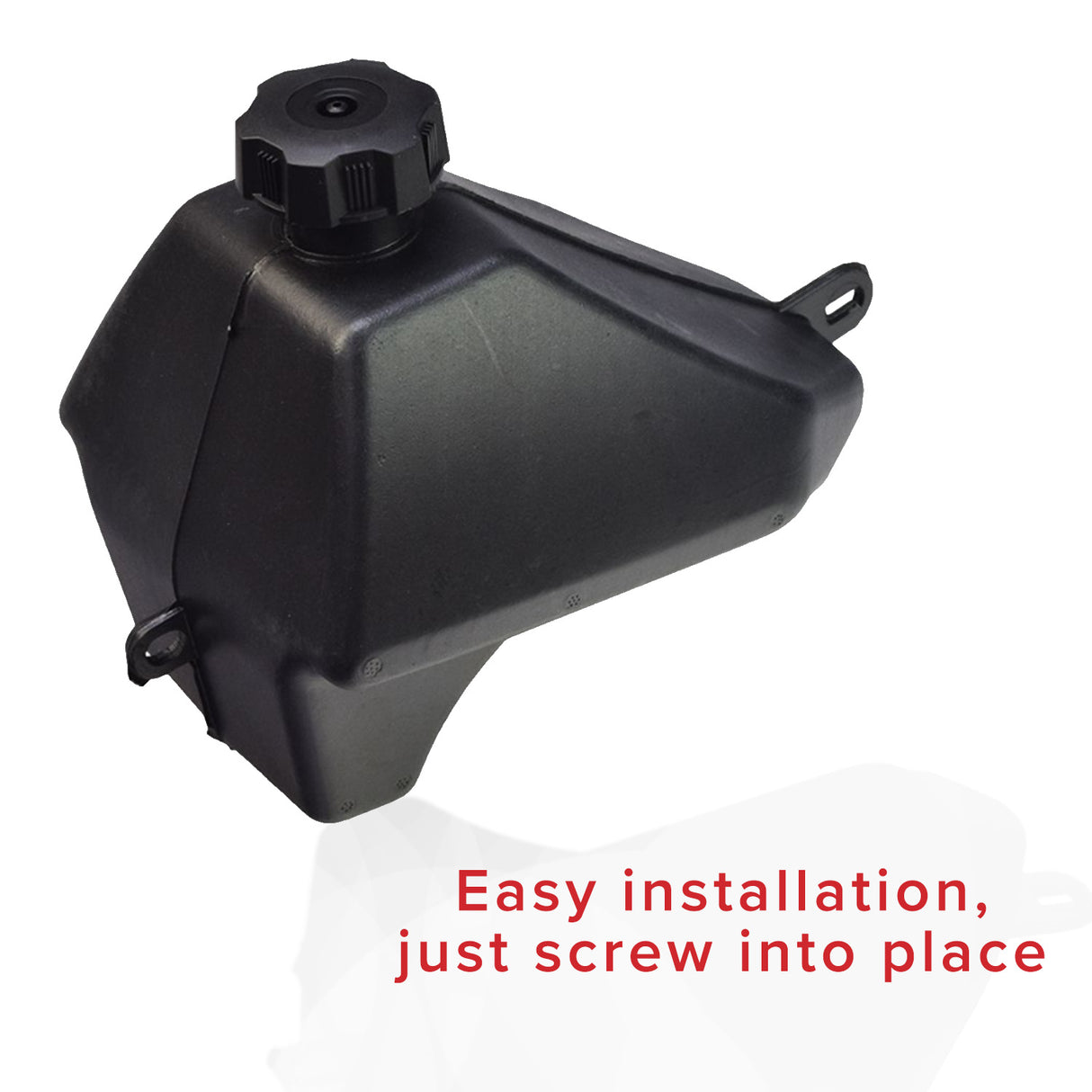 Black Plastic Fuel Tank for Baja 50cc ATVs, featuring a black cap, suitable for Baja models and various 50cc Chinese ATVs or custom builds.